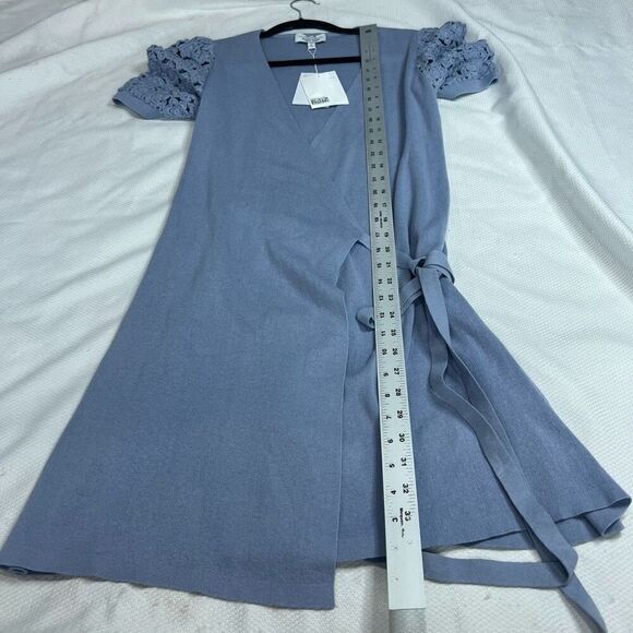 & Other Stories Light Blue Crochet Sleeves Knit Wrap Dress Sz S Women’s NWT‎ - Picture 7 of 9